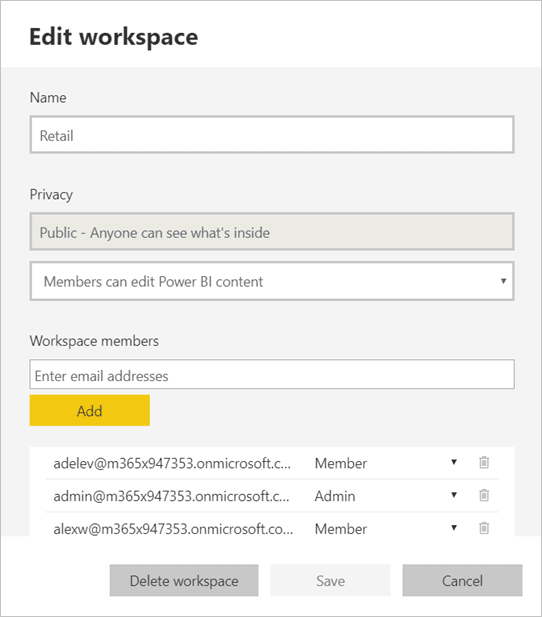 power bi workspace: parameters logo